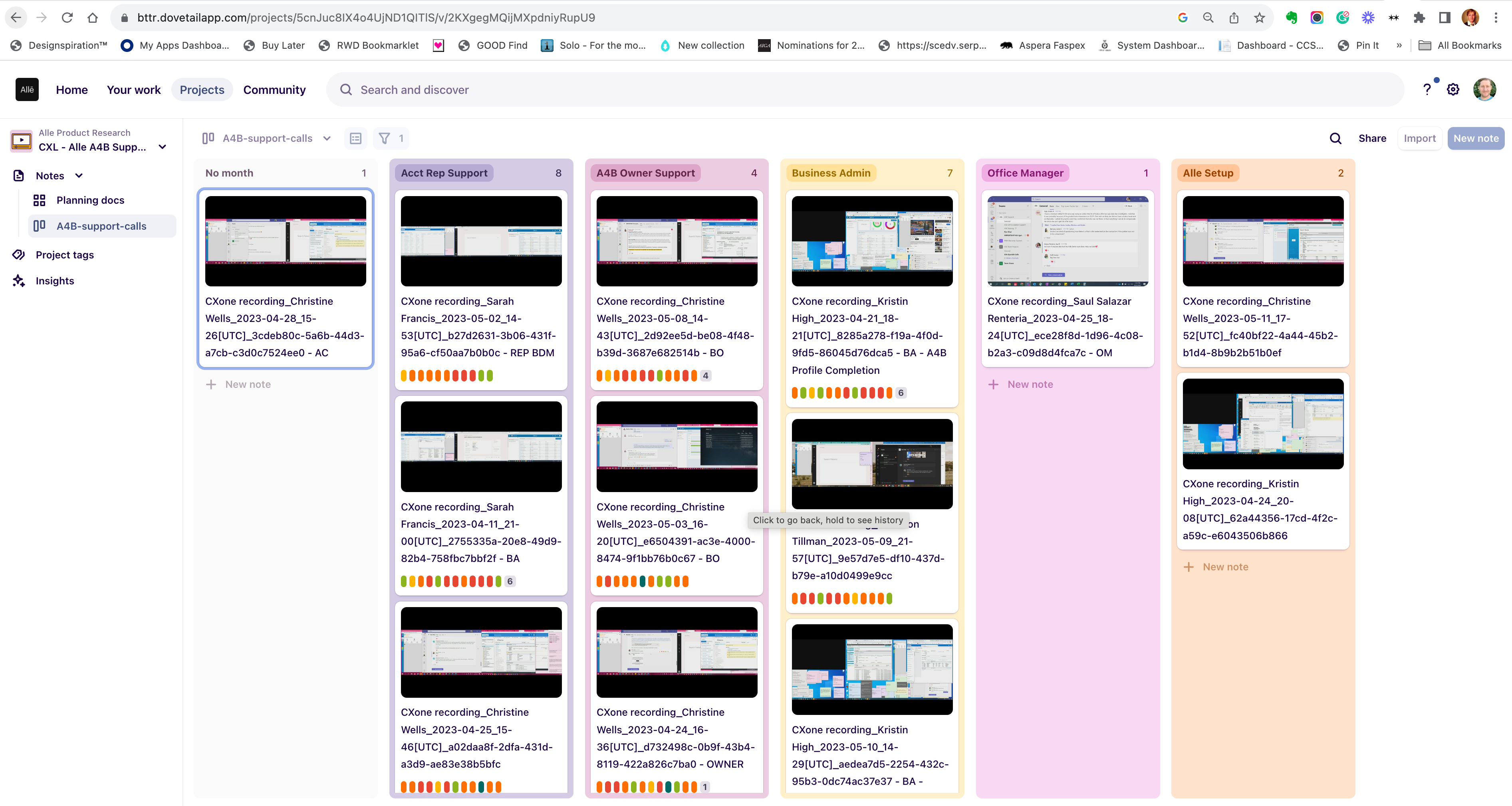 A user research slide showing the current state of the Allē Grow platform
