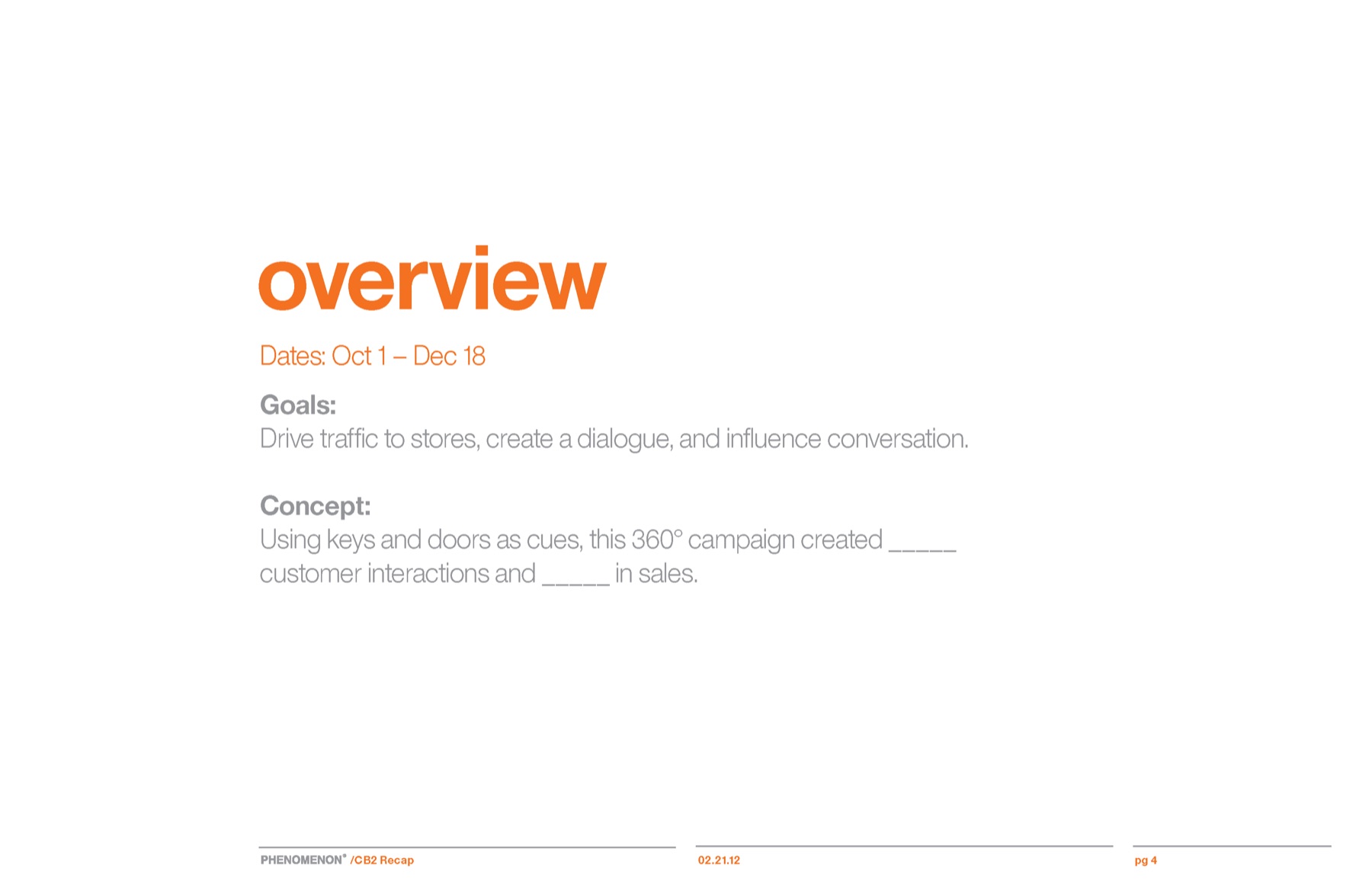 CB2 campaign results slide 2: Overview: the goals and concept of the campaign.