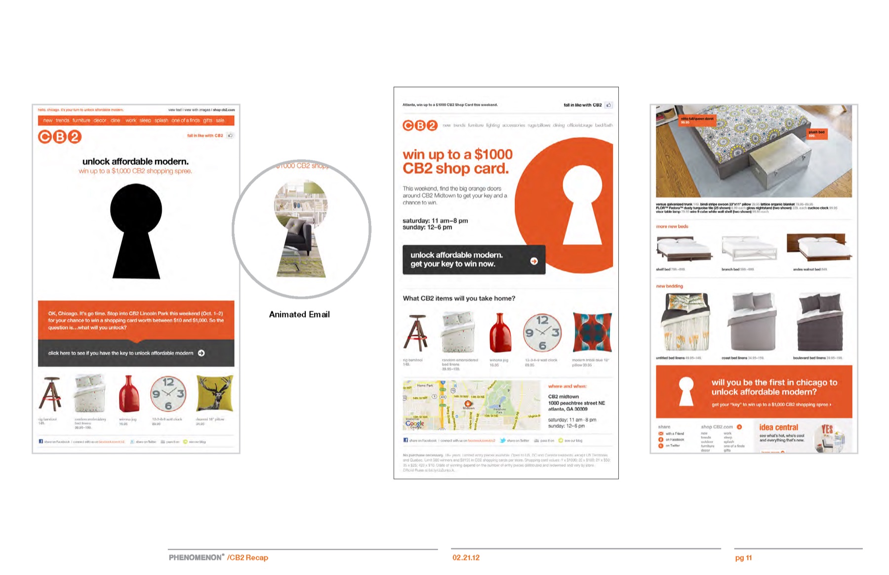 CB2 campaign results slide 9: Email design: unlock reveal and the game piece.