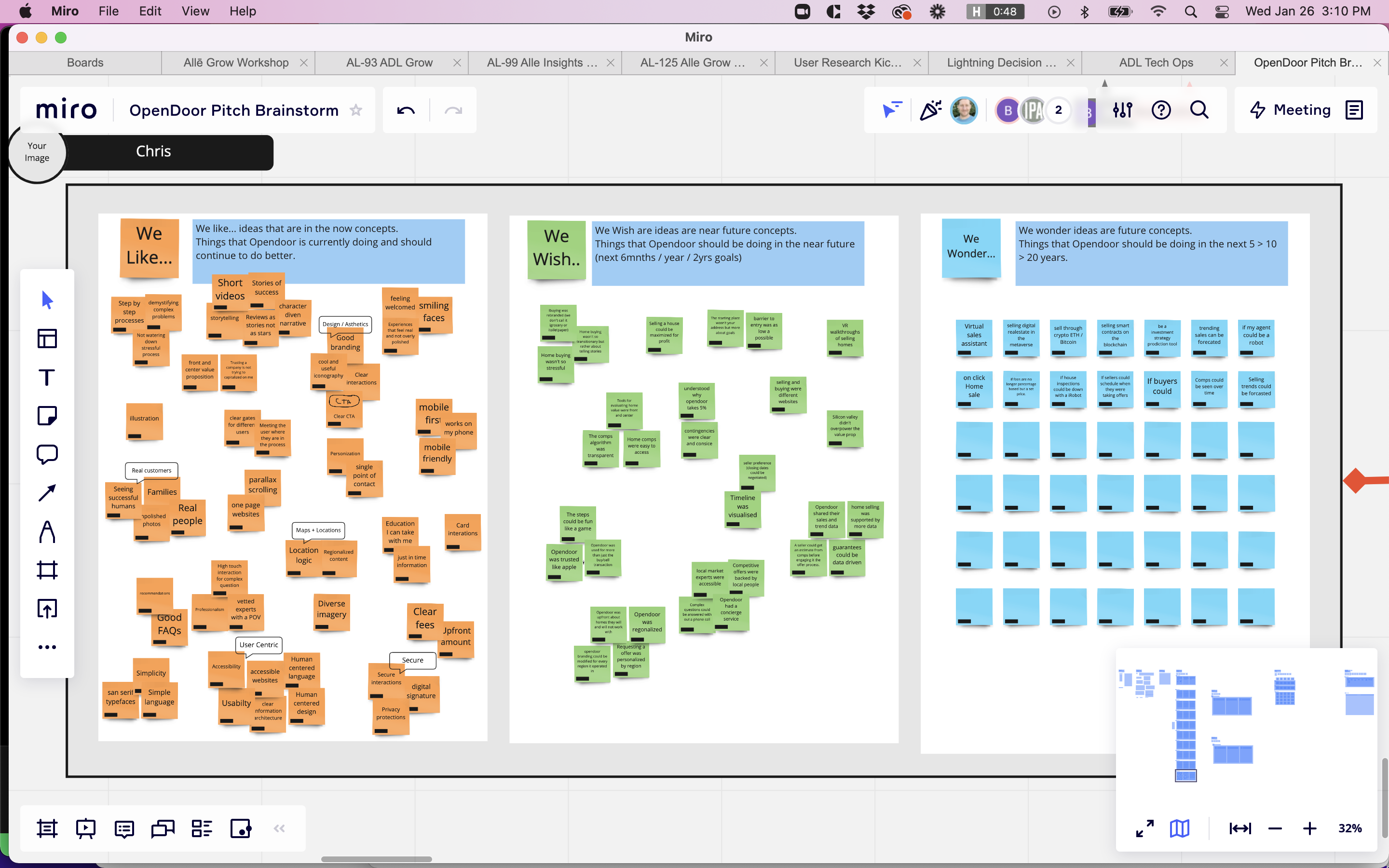 The sticky notes from the What If session regrouped into clusters