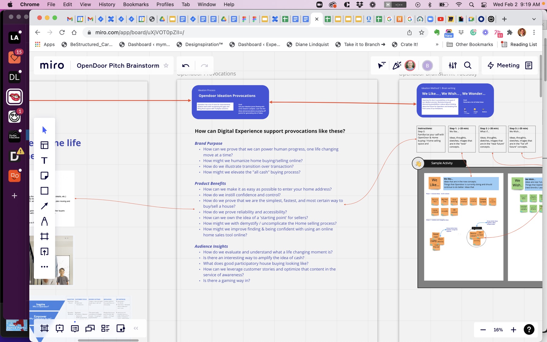 Miro board: Provocations: "How can digital experience support..." questions that framed the ideas.