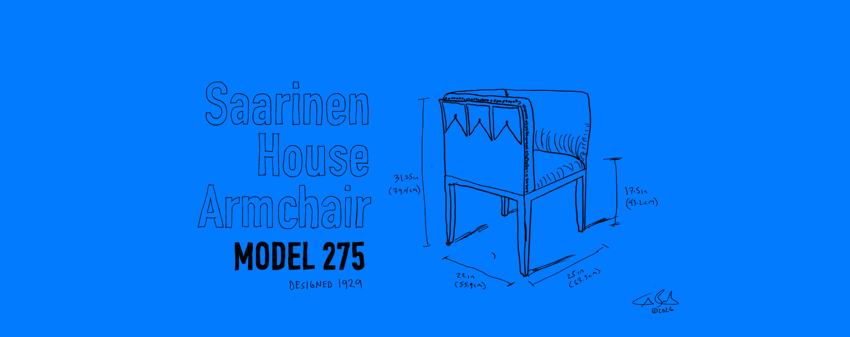 sketch of Eliel Saarinen chair Model 275