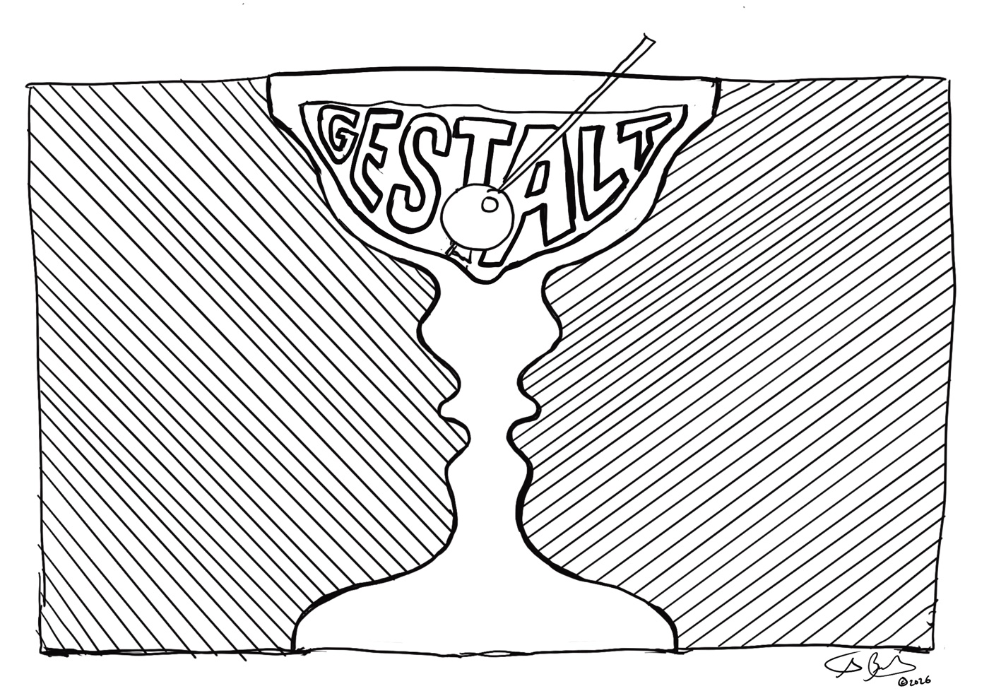 Pen sketch: Gestalt, in a glass