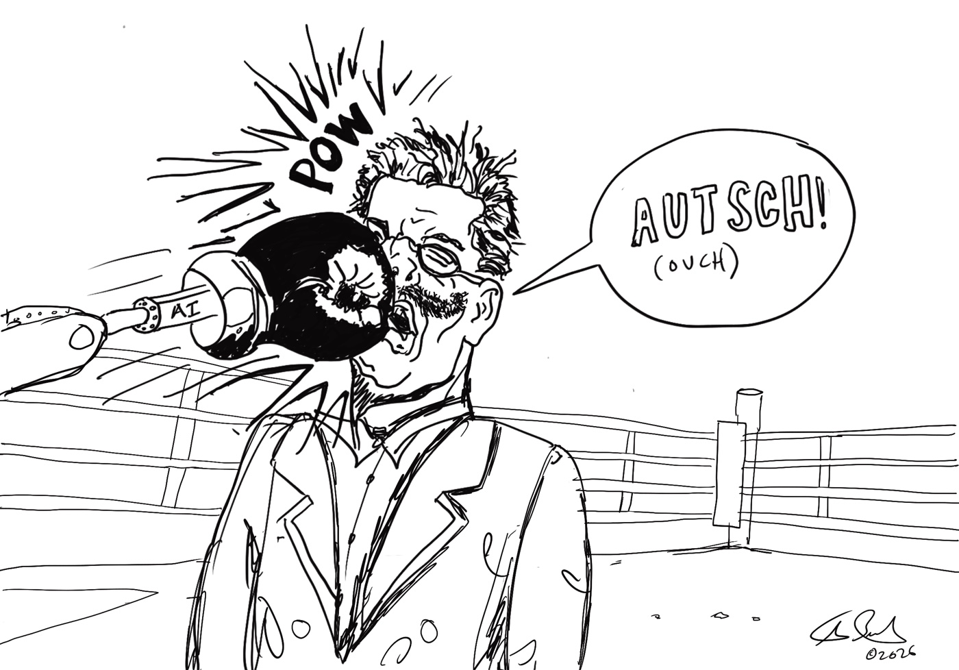 Pen sketch: Nietzsche takes a punch
